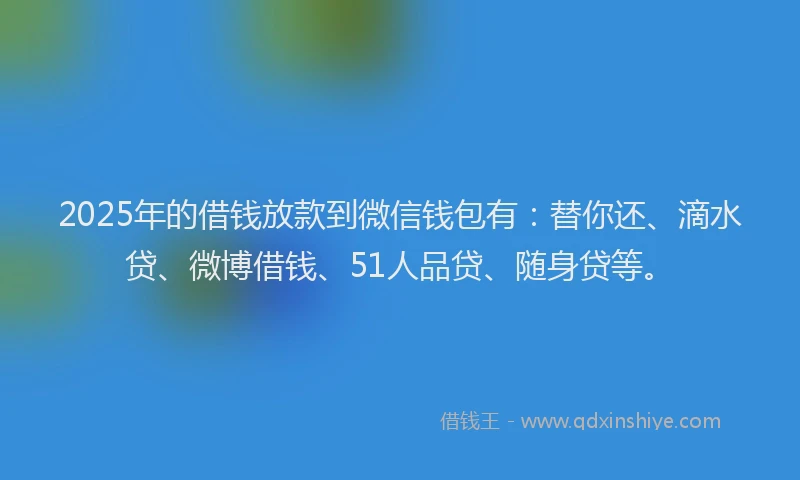 2025年的借钱放款到微信钱包有：替你还、滴水贷、微博借钱、51人品贷、随身贷等。