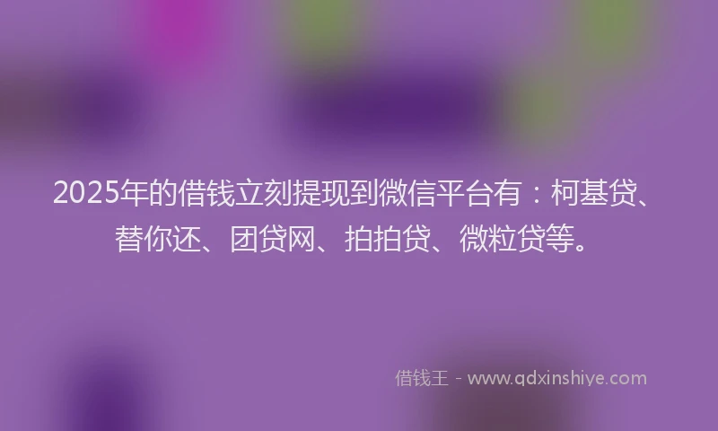 2025年的借钱立刻提现到微信平台有：柯基贷、替你还、团贷网、拍拍贷、微粒贷等。