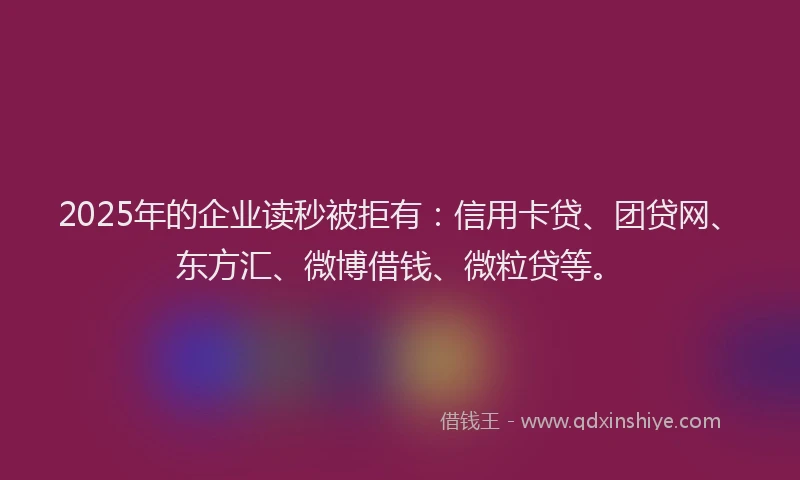2025年的企业读秒被拒有：信用卡贷、团贷网、东方汇、微博借钱、微粒贷等。
