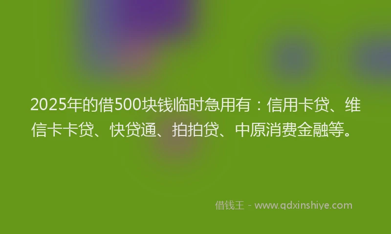 2025年的借500块钱临时急用有：信用卡贷、维信卡卡贷、快贷通、拍拍贷、中原消费金融等。