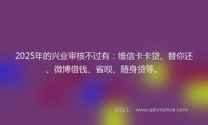 2025年的兴业审核不过有：维信卡卡贷、替你还、微博借钱、省呗、随身贷等。