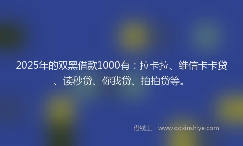 2025年的双黑借款1000有：拉卡拉、维信卡卡贷、读秒贷、你我贷、拍拍贷等。