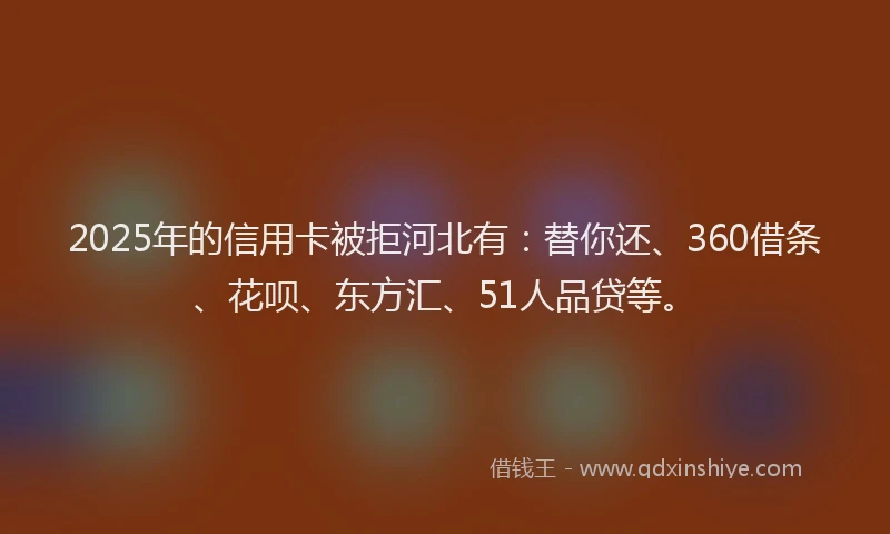 2025年的信用卡被拒河北有：替你还、360借条、花呗、东方汇、51人品贷等。