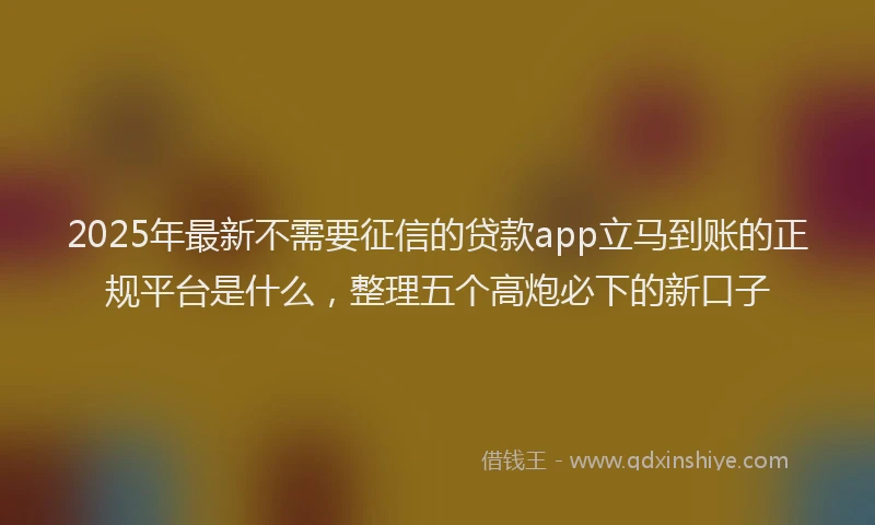 2025年最新不需要征信的贷款app立马到账的正规平台是什么，整理五个高炮必下的新口子