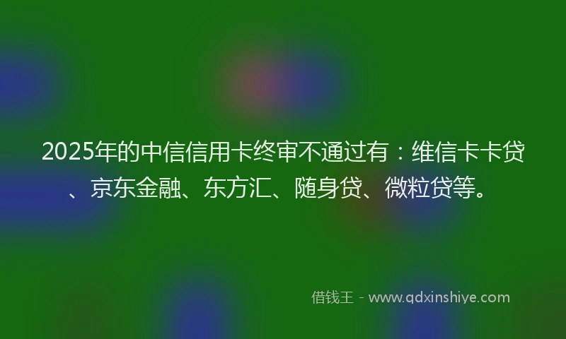 2025年的中信信用卡终审不通过有：维信卡卡贷、京东金融、东方汇、随身贷、微粒贷等。