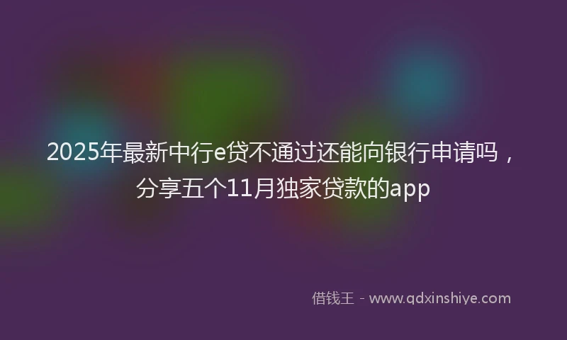 2025年最新中行e贷不通过还能向银行申请吗，分享五个11月独家贷款的app