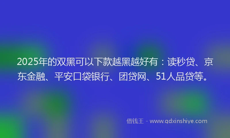 2025年的双黑可以下款越黑越好有：读秒贷、京东金融、平安口袋银行、团贷网、51人品贷等。