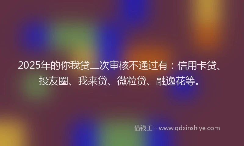 2025年的你我贷二次审核不通过有：信用卡贷、投友圈、我来贷、微粒贷、融逸花等。