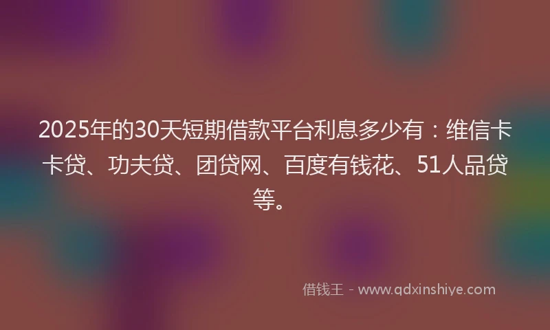 2025年的30天短期借款平台利息多少有：维信卡卡贷、功夫贷、团贷网、百度有钱花、51人品贷等。