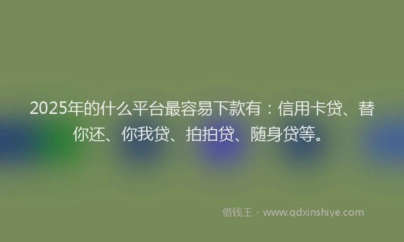 2025年的什么平台最容易下款有：信用卡贷、替你还、你我贷、拍拍贷、随身贷等。