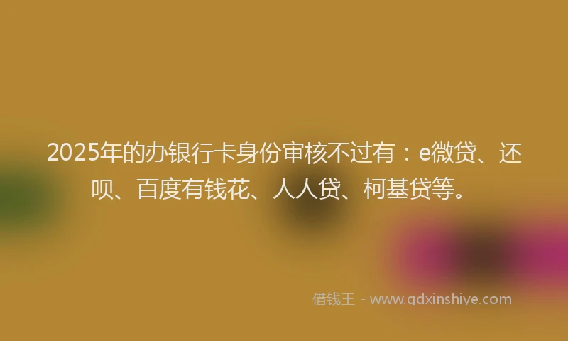 2025年的办银行卡身份审核不过有：e微贷、还呗、百度有钱花、人人贷、柯基贷等。