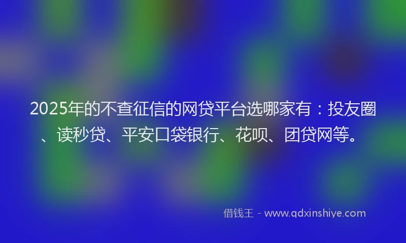 2025年的不查征信的网贷平台选哪家有：投友圈、读秒贷、平安口袋银行、花呗、团贷网等。