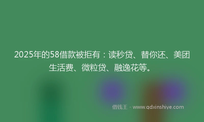 2025年的58借款被拒有：读秒贷、替你还、美团生活费、微粒贷、融逸花等。