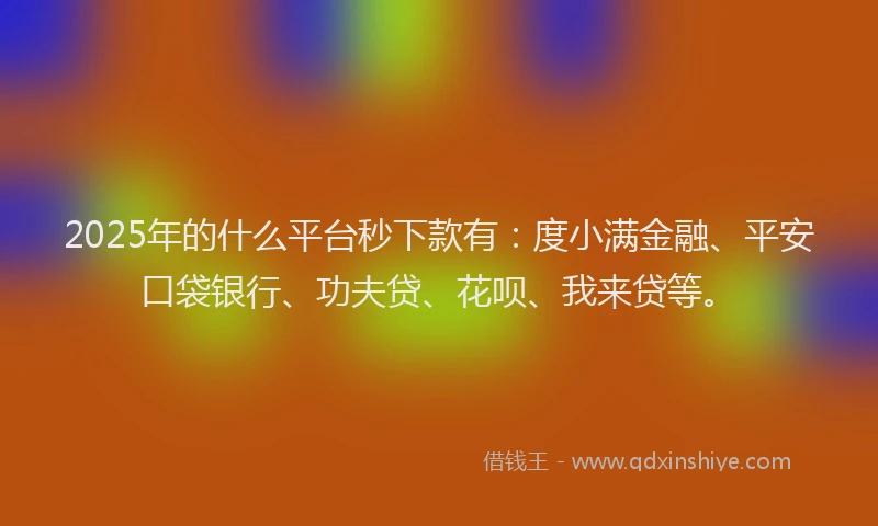 2025年的什么平台秒下款有：度小满金融、平安口袋银行、功夫贷、花呗、我来贷等。