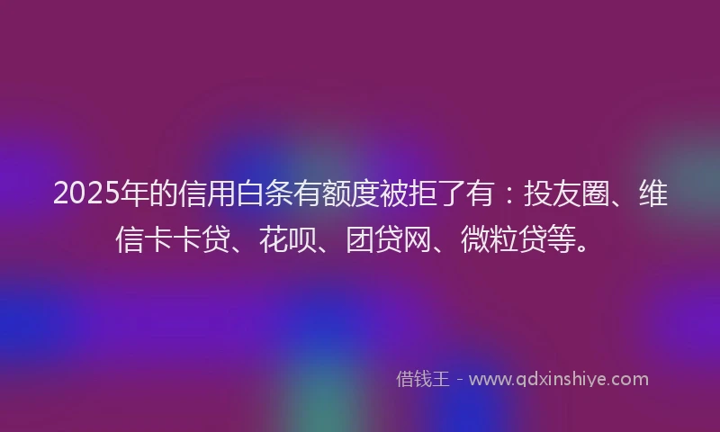2025年的信用白条有额度被拒了有：投友圈、维信卡卡贷、花呗、团贷网、微粒贷等。