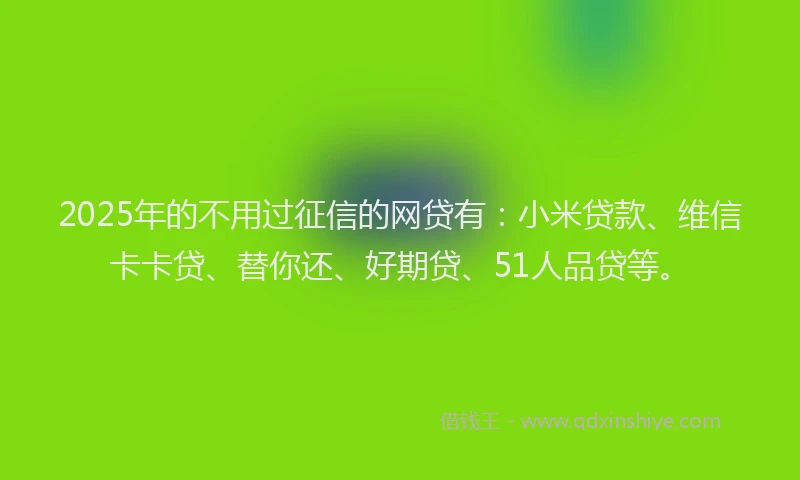2025年的不用过征信的网贷有：小米贷款、维信卡卡贷、替你还、好期贷、51人品贷等。