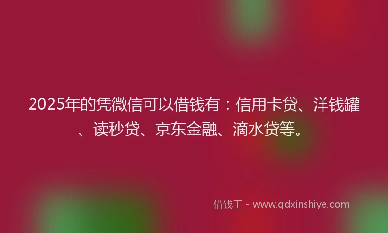 2025年的凭微信可以借钱有：信用卡贷、洋钱罐、读秒贷、京东金融、滴水贷等。