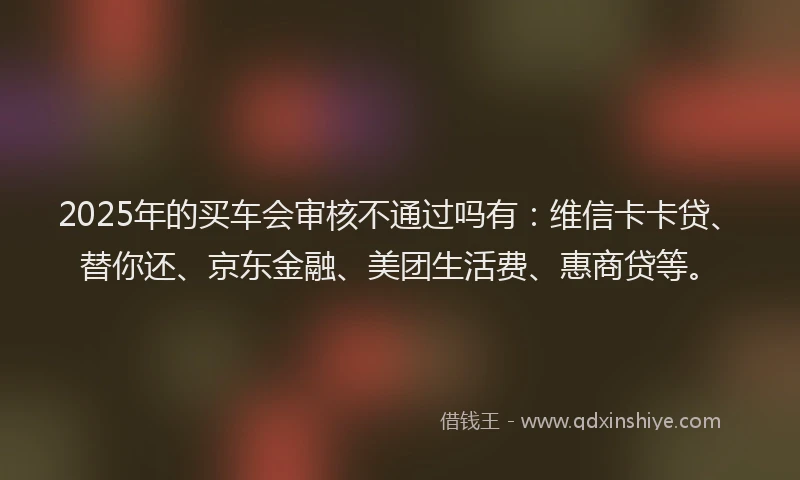 2025年的买车会审核不通过吗有：维信卡卡贷、替你还、京东金融、美团生活费、惠商贷等。