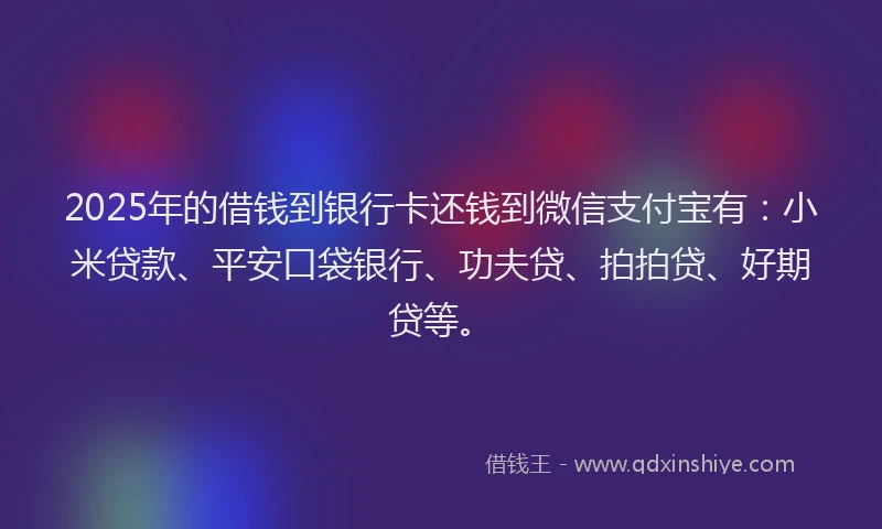 2025年的借钱到银行卡还钱到微信支付宝有：小米贷款、平安口袋银行、功夫贷、拍拍贷、好期贷等。