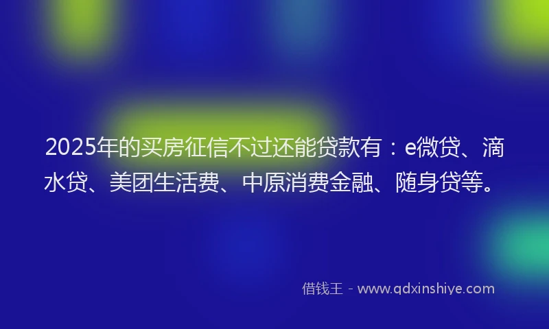 2025年的买房征信不过还能贷款有：e微贷、滴水贷、美团生活费、中原消费金融、随身贷等。