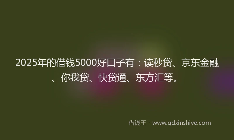 2025年的借钱5000好口子有：读秒贷、京东金融、你我贷、快贷通、东方汇等。
