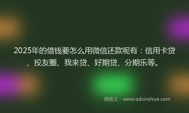 2025年的借钱要怎么用微信还款呢有：信用卡贷、投友圈、我来贷、好期贷、分期乐等。