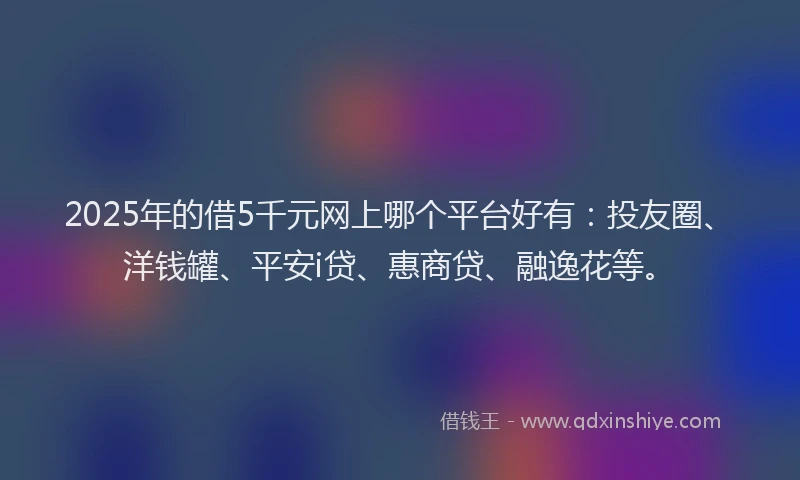 2025年的借5千元网上哪个平台好有：投友圈、洋钱罐、平安i贷、惠商贷、融逸花等。