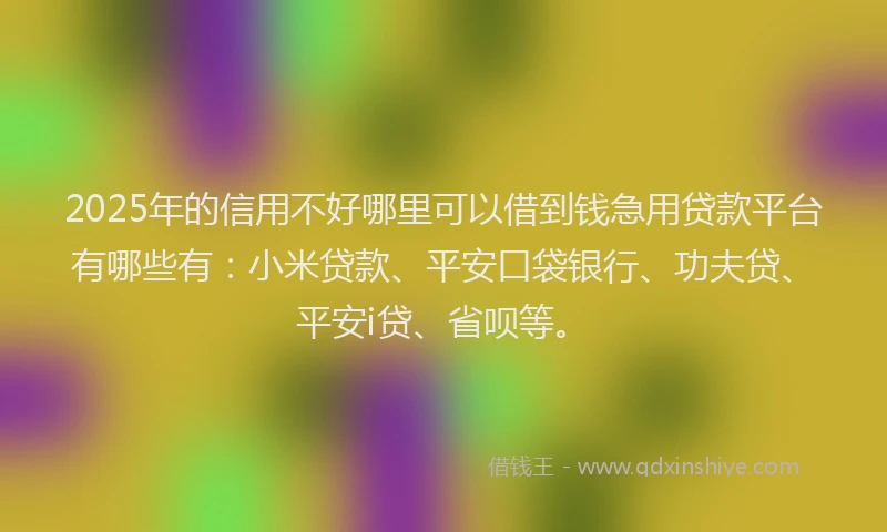 2025年的信用不好哪里可以借到钱急用贷款平台有哪些有：小米贷款、平安口袋银行、功夫贷、平安i贷、省呗等。
