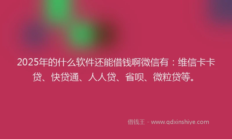 2025年的什么软件还能借钱啊微信有：维信卡卡贷、快贷通、人人贷、省呗、微粒贷等。