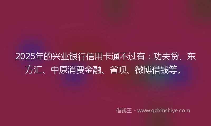 2025年的兴业银行信用卡通不过有：功夫贷、东方汇、中原消费金融、省呗、微博借钱等。