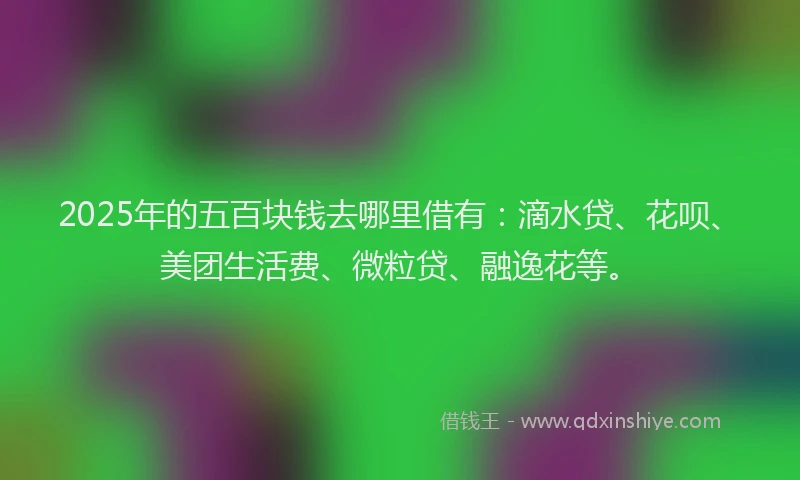 2025年的五百块钱去哪里借有：滴水贷、花呗、美团生活费、微粒贷、融逸花等。