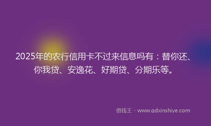2025年的农行信用卡不过来信息吗有：替你还、你我贷、安逸花、好期贷、分期乐等。