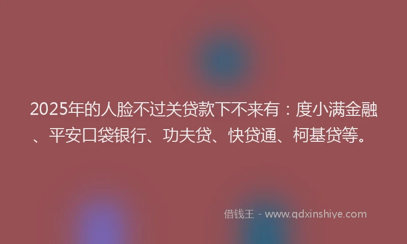 2025年的人脸不过关贷款下不来有：度小满金融、平安口袋银行、功夫贷、快贷通、柯基贷等。