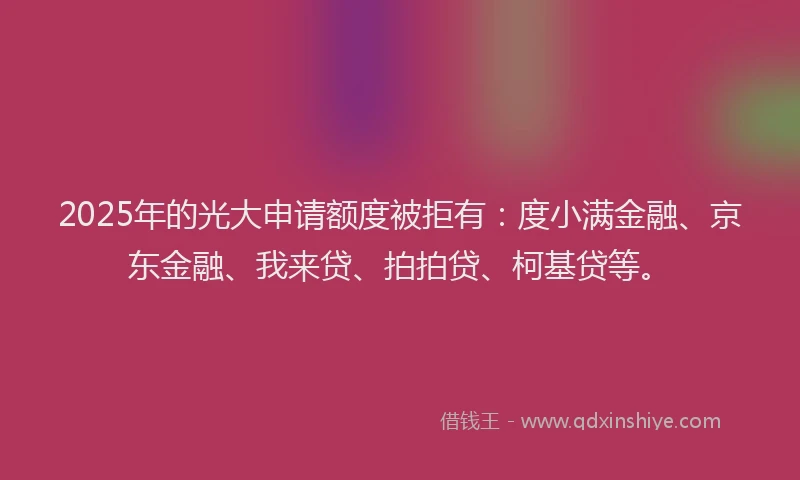 2025年的光大申请额度被拒有：度小满金融、京东金融、我来贷、拍拍贷、柯基贷等。