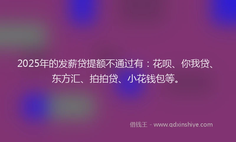 2025年的发薪贷提额不通过有：花呗、你我贷、东方汇、拍拍贷、小花钱包等。