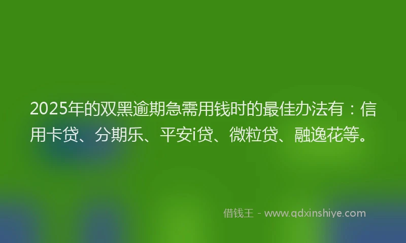 2025年的双黑逾期急需用钱时的最佳办法有：信用卡贷、分期乐、平安i贷、微粒贷、融逸花等。
