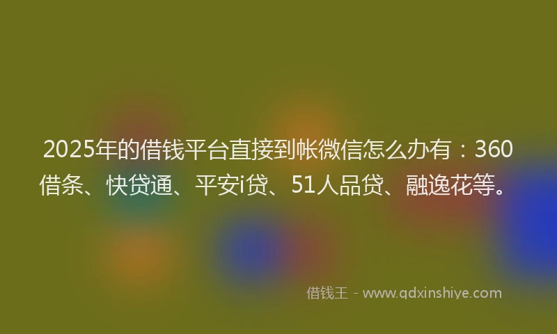 2025年的借钱平台直接到帐微信怎么办有：360借条、快贷通、平安i贷、51人品贷、融逸花等。