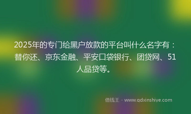 2025年的专门给黑户放款的平台叫什么名字有：替你还、京东金融、平安口袋银行、团贷网、51人品贷等。