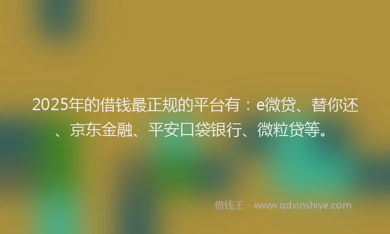 2025年的借钱最正规的平台有：e微贷、替你还、京东金融、平安口袋银行、微粒贷等。
