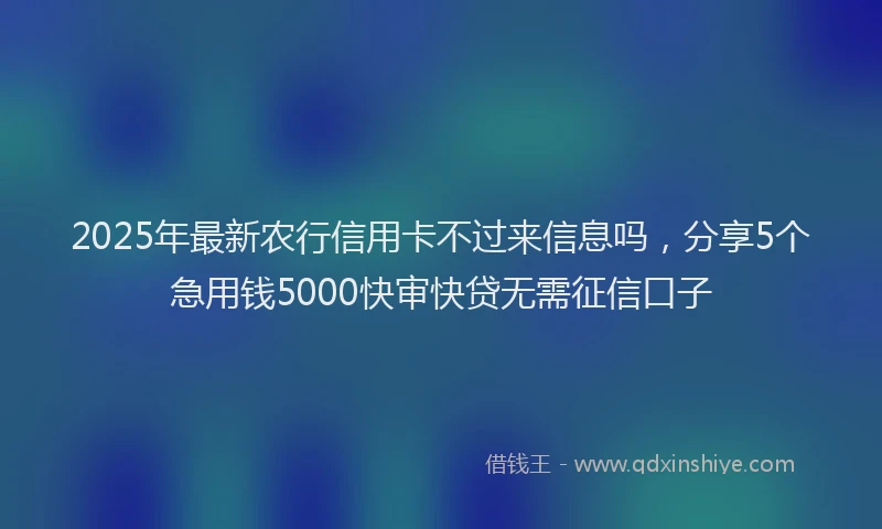 2025年最新农行信用卡不过来信息吗，分享5个急用钱5000快审快贷无需征信口子
