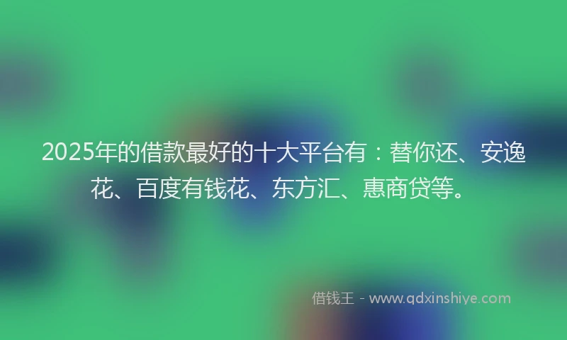 2025年的借款最好的十大平台有：替你还、安逸花、百度有钱花、东方汇、惠商贷等。
