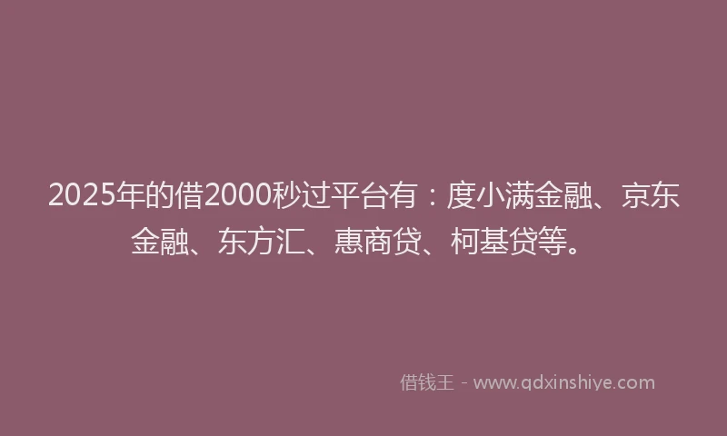 2025年的借2000秒过平台有：度小满金融、京东金融、东方汇、惠商贷、柯基贷等。