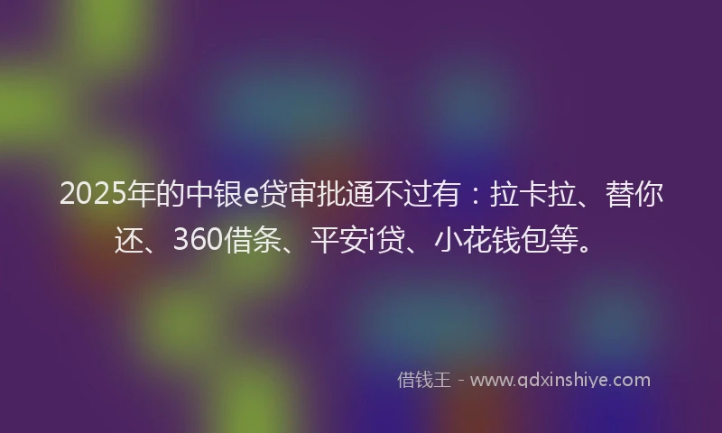 2025年的中银e贷审批通不过有：拉卡拉、替你还、360借条、平安i贷、小花钱包等。