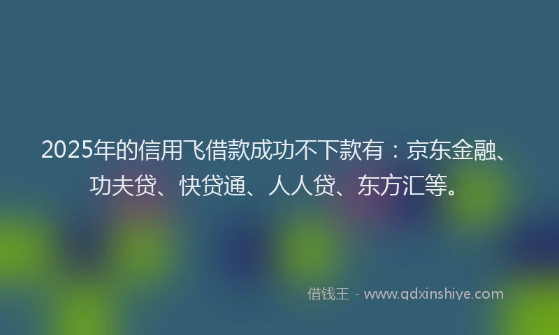 2025年的信用飞借款成功不下款有：京东金融、功夫贷、快贷通、人人贷、东方汇等。