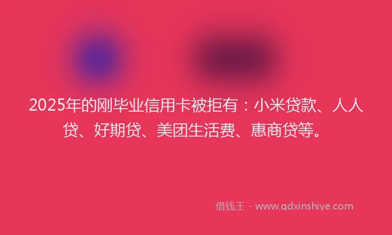 2025年的刚毕业信用卡被拒有：小米贷款、人人贷、好期贷、美团生活费、惠商贷等。