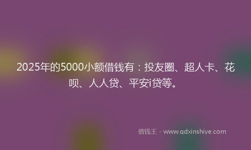 2025年的5000小额借钱有：投友圈、超人卡、花呗、人人贷、平安i贷等。