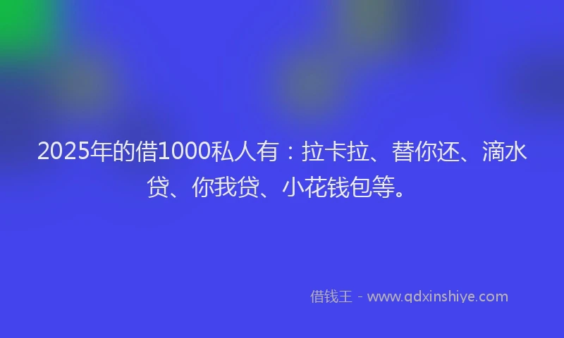 2025年的借1000私人有：拉卡拉、替你还、滴水贷、你我贷、小花钱包等。