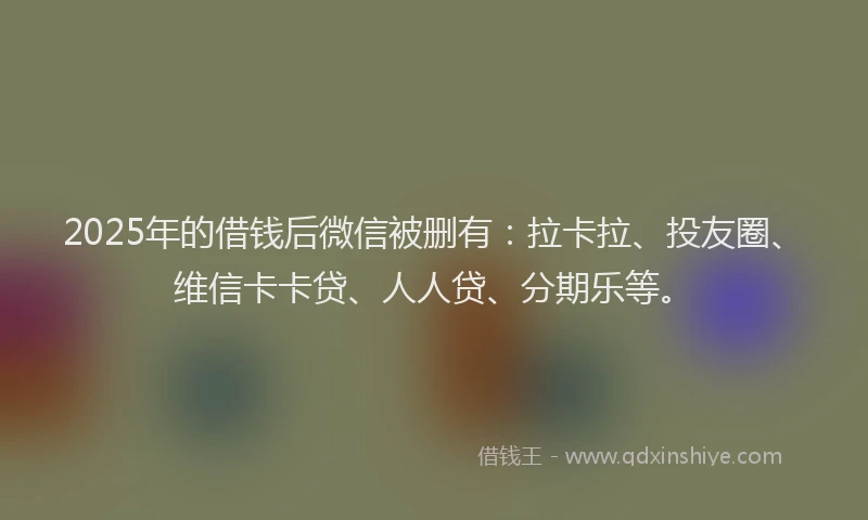 2025年的借钱后微信被删有：拉卡拉、投友圈、维信卡卡贷、人人贷、分期乐等。