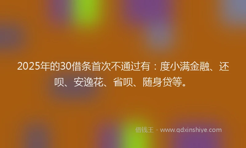 2025年的30借条首次不通过有：度小满金融、还呗、安逸花、省呗、随身贷等。