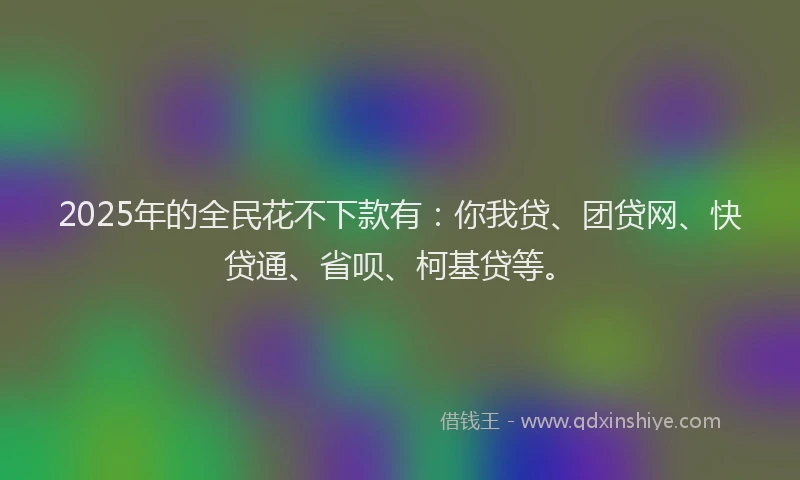 2025年的全民花不下款有：你我贷、团贷网、快贷通、省呗、柯基贷等。